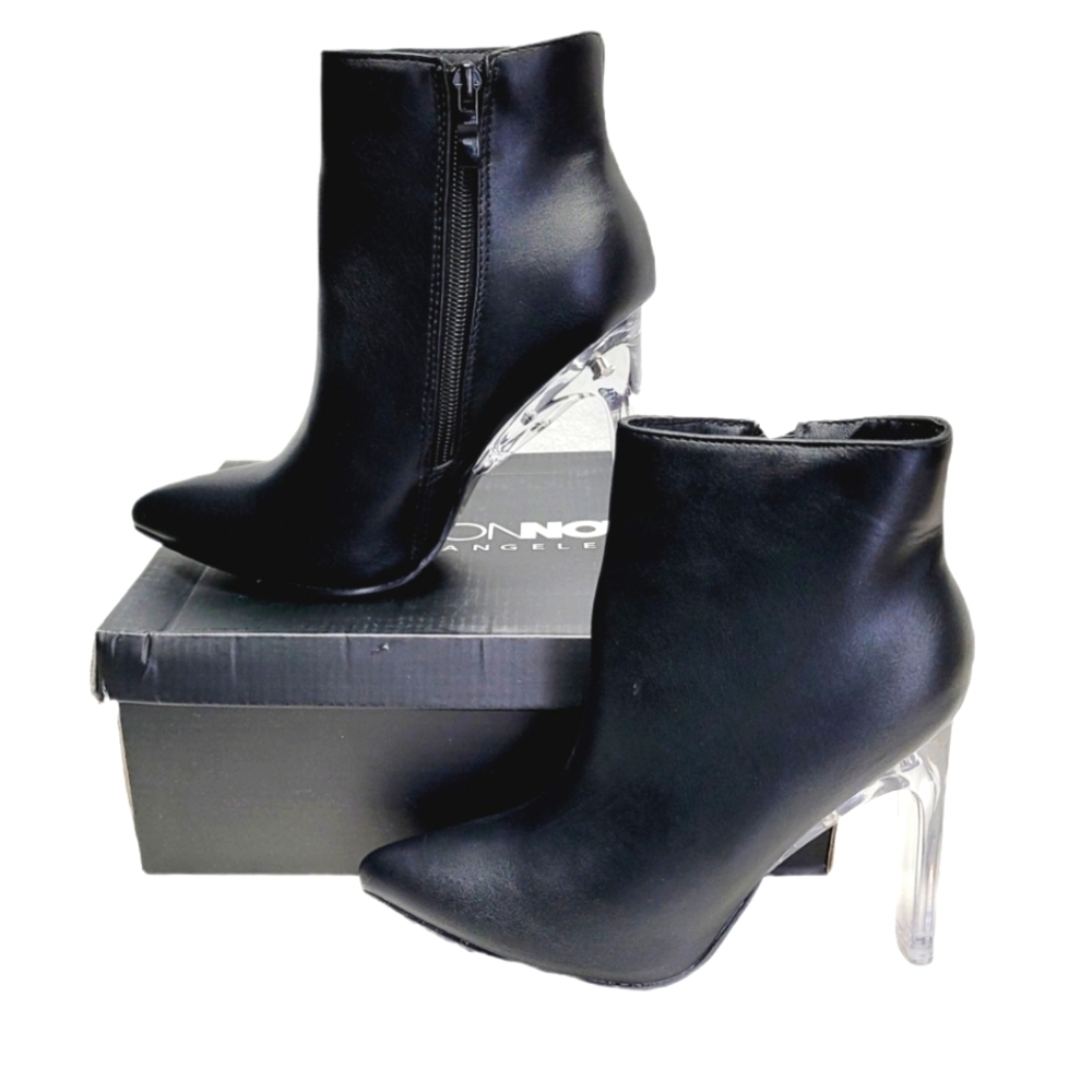 Fashion Nova Pointed Toe Clear Heeled Black Booties sz 6